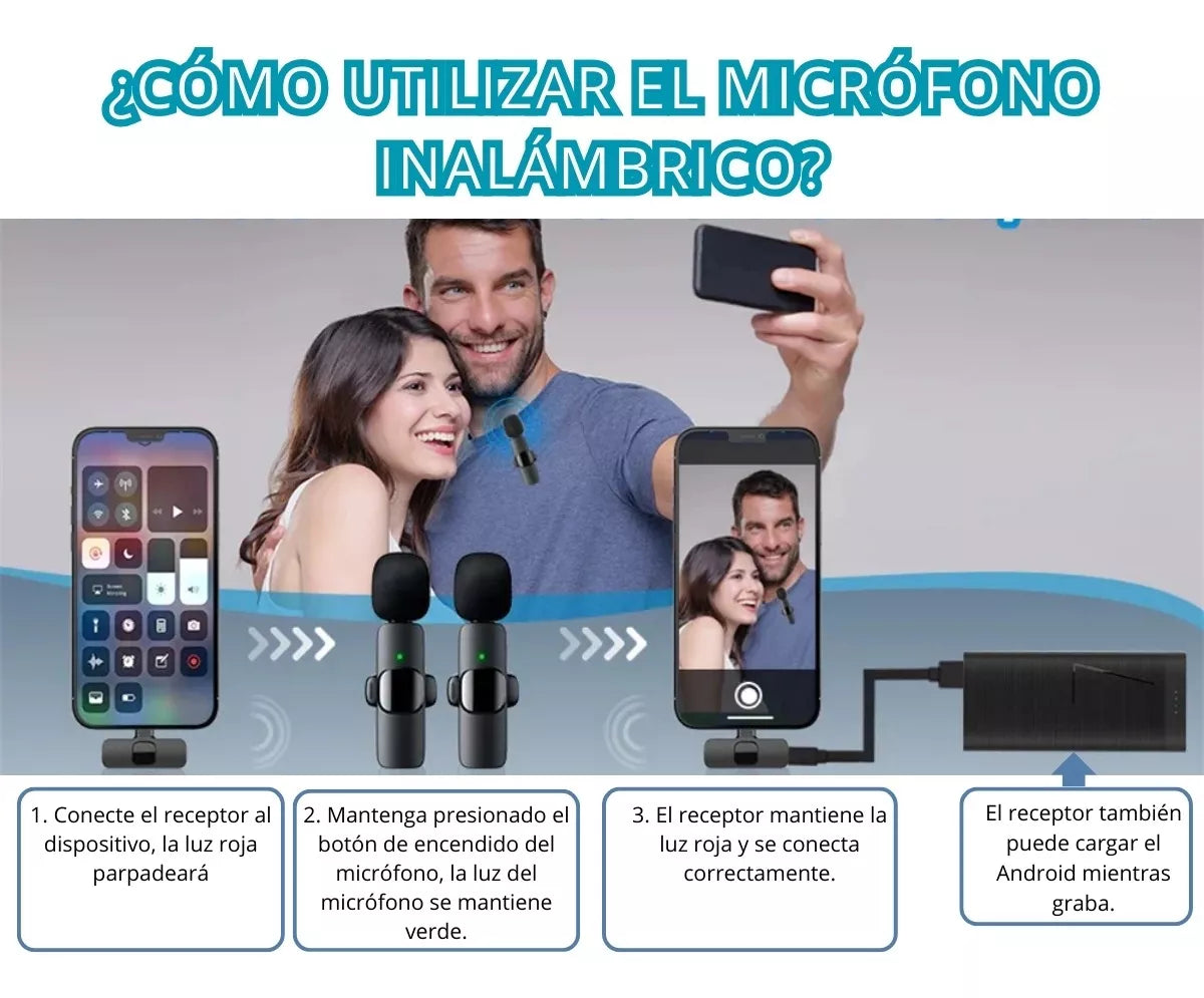 Micrófono Inalámbrico Recargable Tipo C